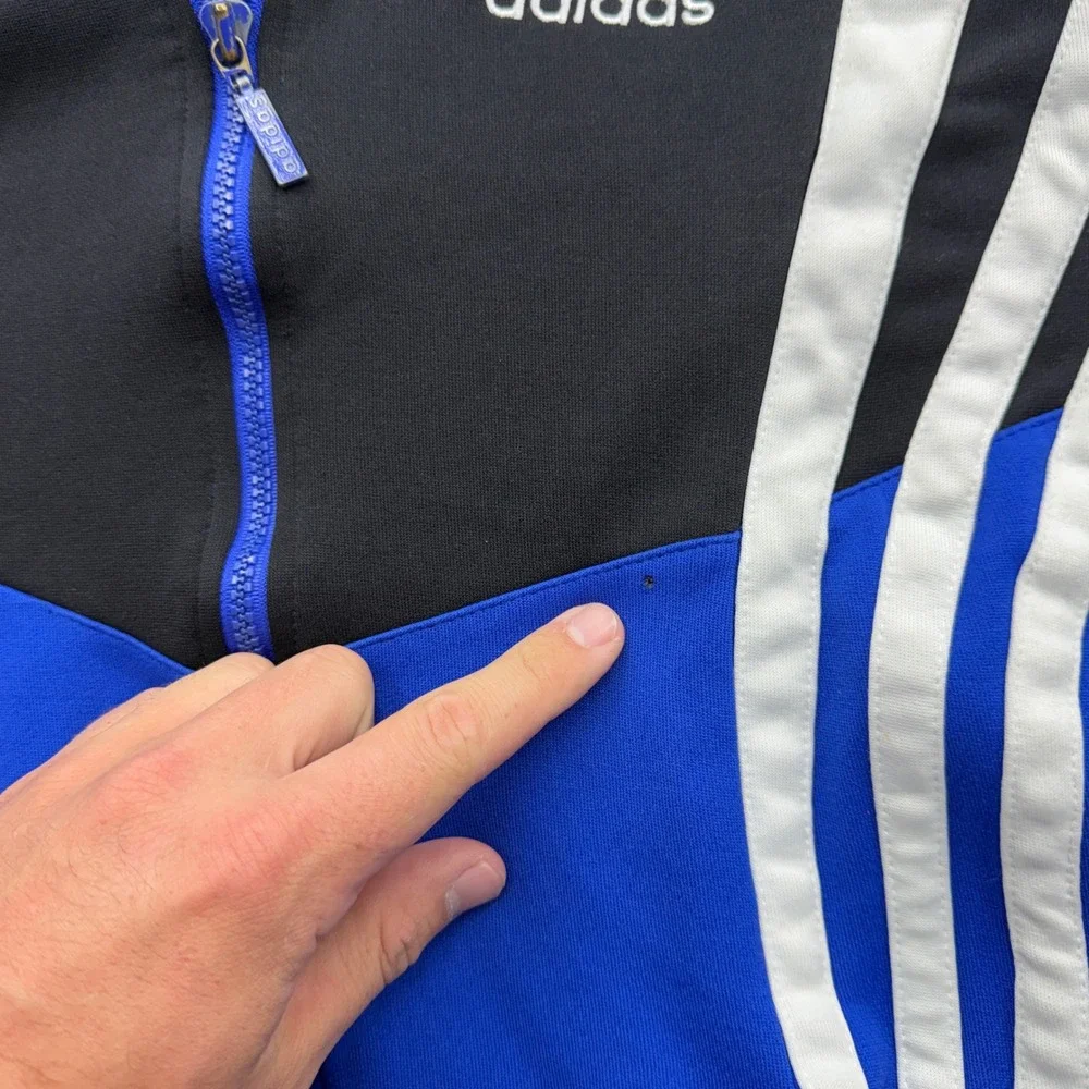 Vintage Adidas Men Blue Black Colorblock 3-Stripe Full Zip Track Jacket 90s L